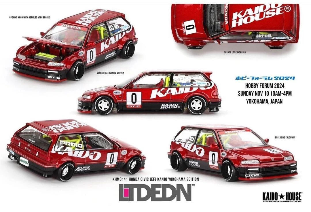Mini GT x Kaido House 1/64 LTDEDN Yokohama Honda Civic (EF) Kanjo Kaidohouse Exclusive Red