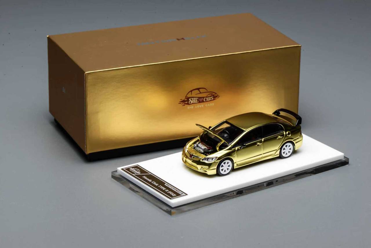 Motorhelix 1/64  Honda Civic Type R (FD2) Customized Chrome Paint Gold - The Diecast Expo 2025 Singapore Dinner Exclusive