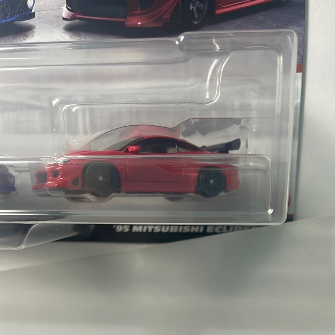 Hot Wheels 1/64 Car Culture Premium 2 Pack - Mitsubishi Lancer Evolution VI Blue & ‘95 Mitsubishi Eclipse Red