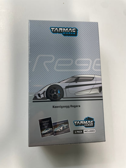 Tarmac Works 1/64 Koenigsegg Regera Silver Metallic / Blue Accents with Tarmac Cards Combo Set - GLOBAL64 - T64G-TL017-SL