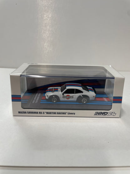 Inno64 1/64 Mazda Savanna RX-3 Martini Racing Livery White & Blue