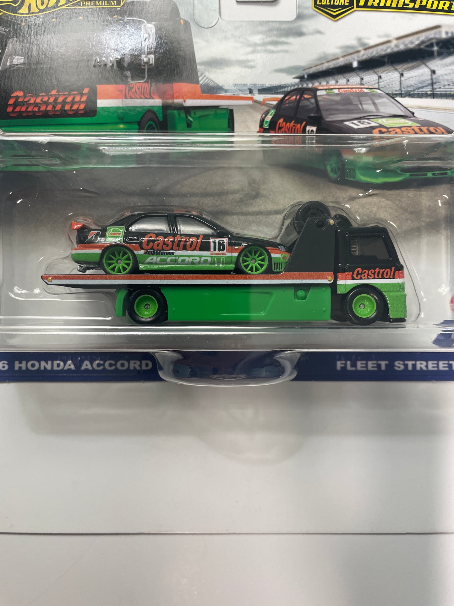 Hot Wheels 1/64 Car Culture Team Transport ‘96 Honda Accord w/ Fleet Street Green & Black - Damaged Card
