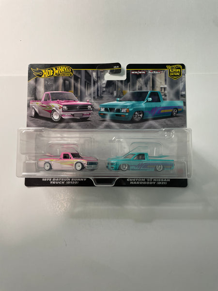 Hot Wheels 1/64 Premium Car Culture 2 Pack 1975 Datsun Sunny Truck (B120) & Custom ‘93 Nissan Hardbody (D21)