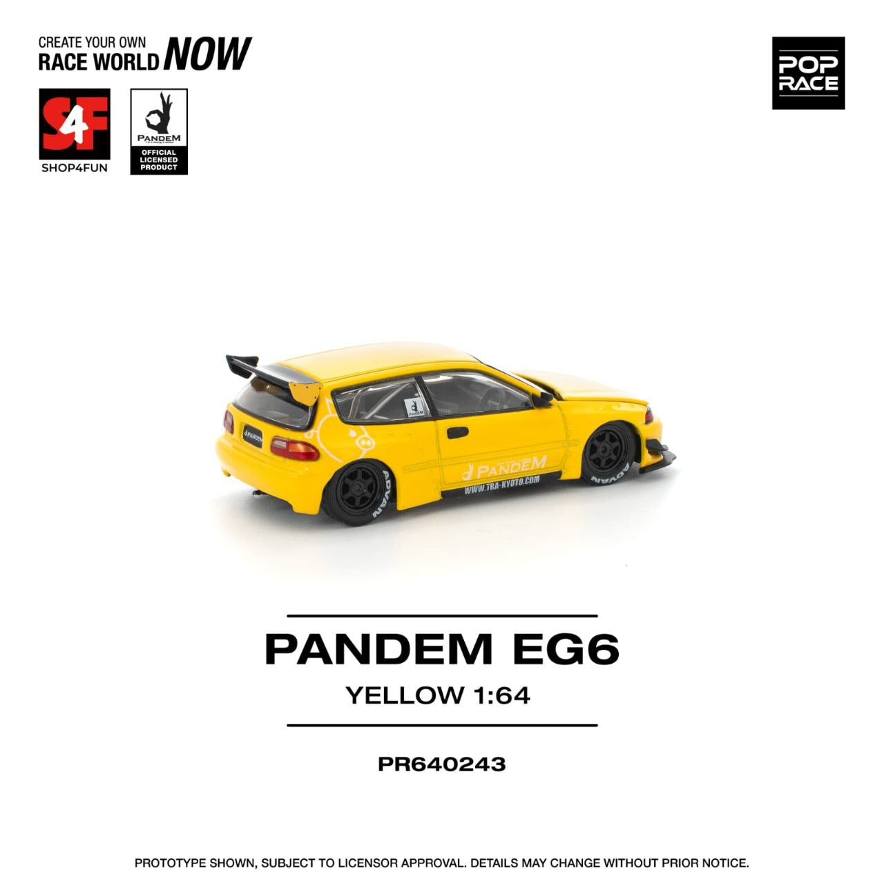 Pop Race 1/64 Philippine Manila Exclusive Pandem Honda Civic EG6 Yellow