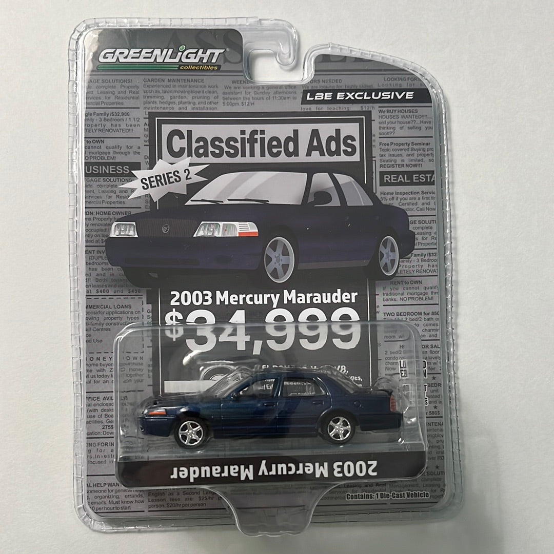 *Upside Down Bottom Text* 1/64 Greenlight 2004 Mercury Marauder Blue - Classified Ads - LBE Exclusive