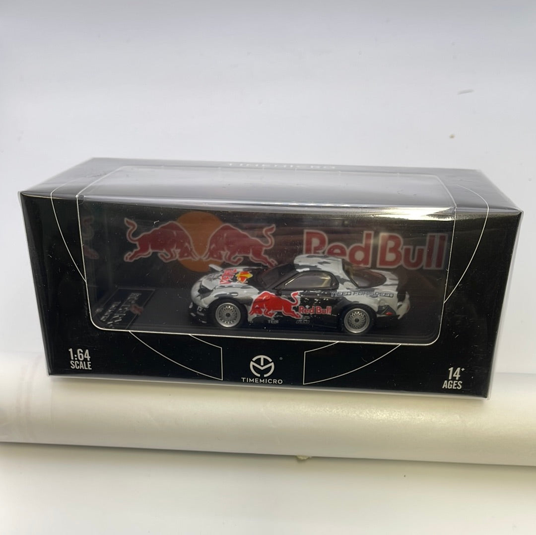Time Micro 1/64 Mazda RX-7 Rocket Bunny Red Bull Grey & Black
