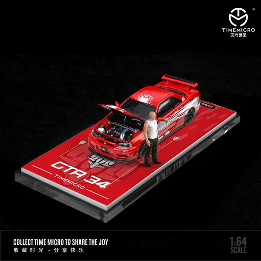 Time Micro 1/64 Nissan GTR R34 Red w/ Figure