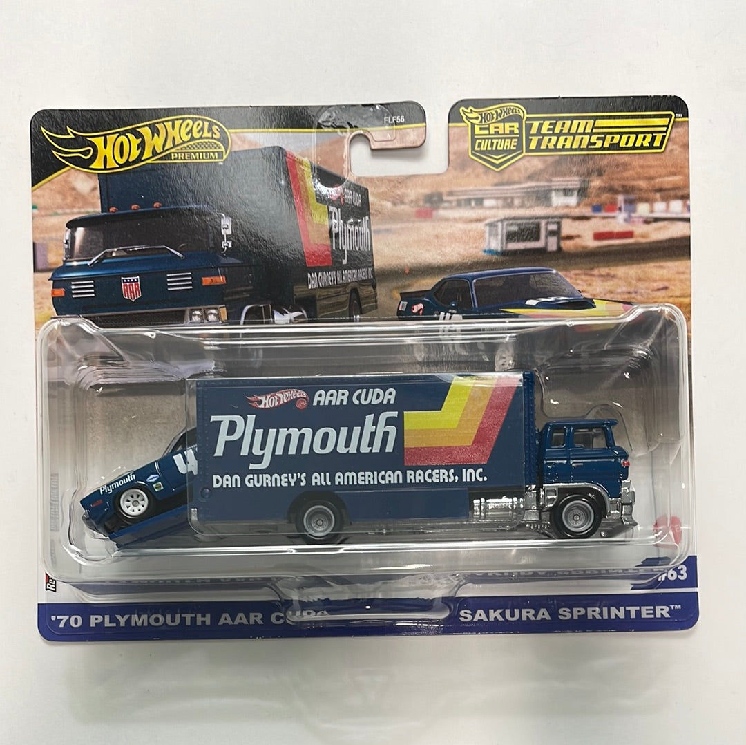 Hot Wheels 1/64 Car Culture Team Transport ‘70 Plymouth AAR Cuda & Sakura Sprinter Blue