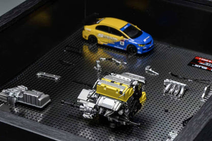 Motorhelix 1/64 Box Photoframe Display Honda Civic Type R (FD2) Spoon Blue & Yellow - The Diecast Expo 2025 Singapore Exclusive