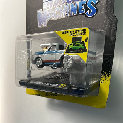 Muscle Machines 1/64 1972 Chevrolet C10 Pickup Blue & White - Damaged Card