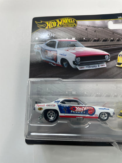 Hot Wheels 1/64 Premium Car Culture 2 Pack ‘72 Plymouth Cuda FC White & Rob’n Pinks Yellow - JBL01