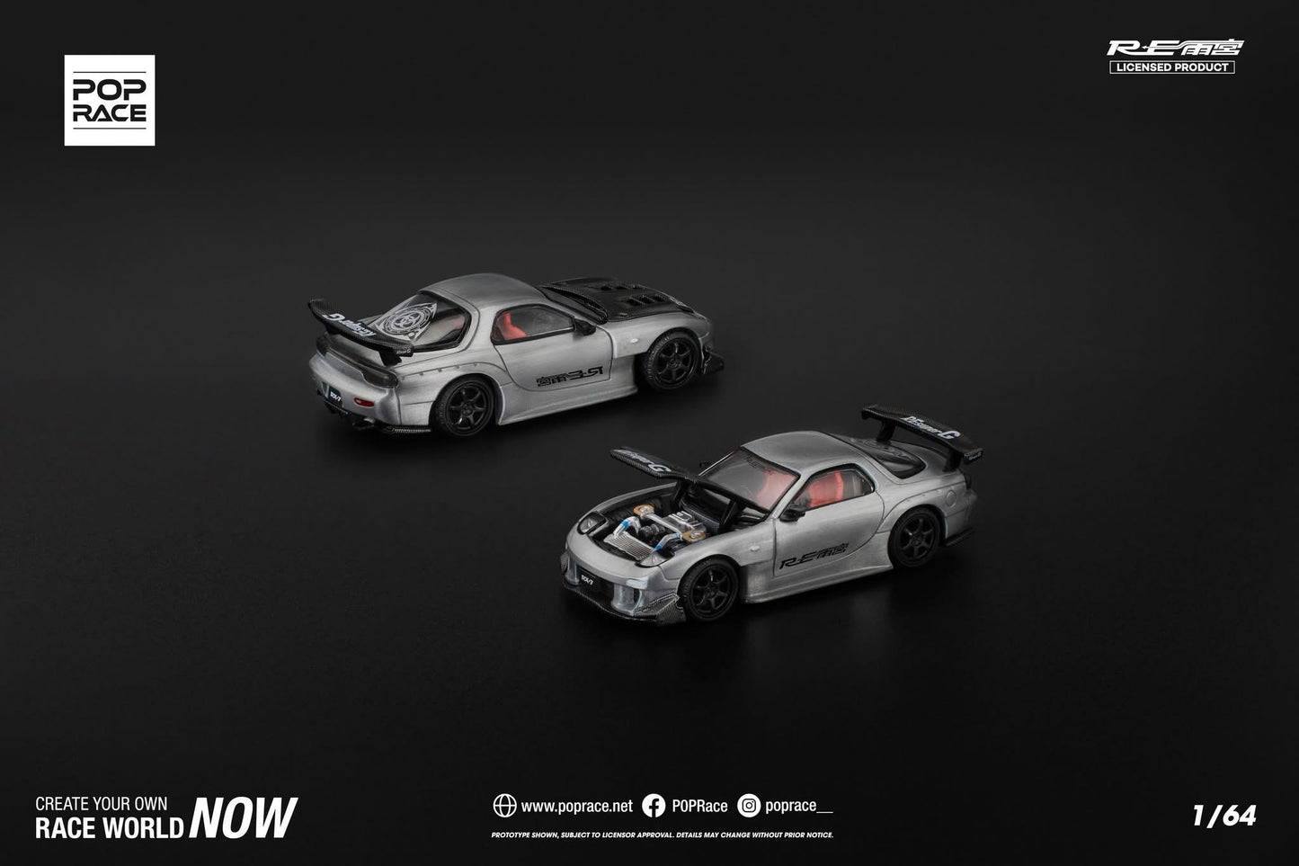 Pop Race 1/64 2025 MiniCar a Gogo!! Mazda RX7 RE-Amemiya Widebody Silver