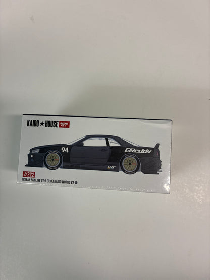 Mini GT x Kaido House 1/64 Nissan Skyline GT-R (R34) Kaido Works GReddy V2 Black - KHMG222 - Damaged Box