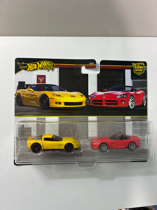 Hot Wheels 1/64 Car Culture Premium 2 Pack 2012 Corvette Z06 & 2003 Dodge Viper SRT-10 - JHW54