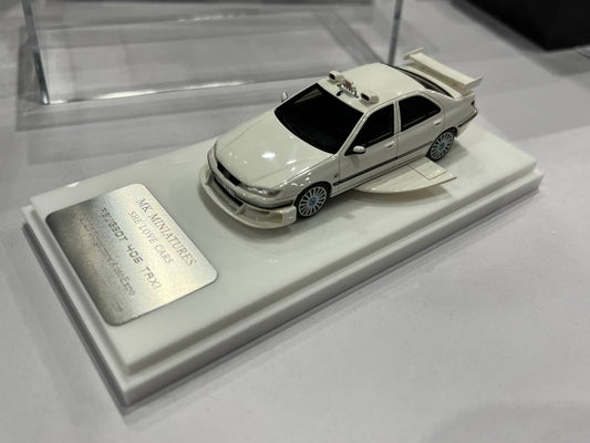 MK Miniatures 1/64 2025 Auto Expo Singapore Peugeot 406 Resin Model Taxi White