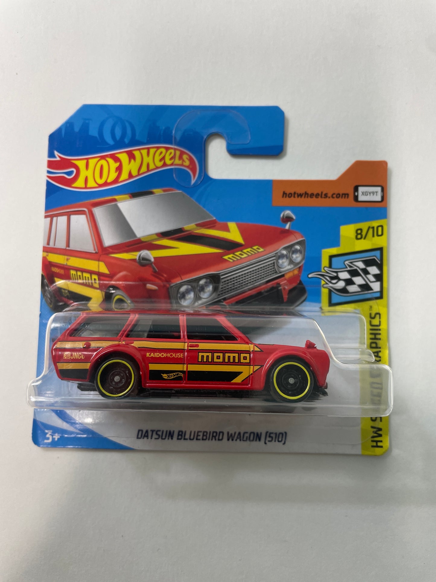 Hot Wheels 1/64 Datsun Bluebird Wagon (510) Momo Short Card Red - Damaged Box