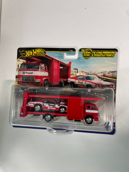Hot Wheels 1/64 Car Culture Team Transport G Case '73 Plymouth Duster w/ Second Story Lorry Red