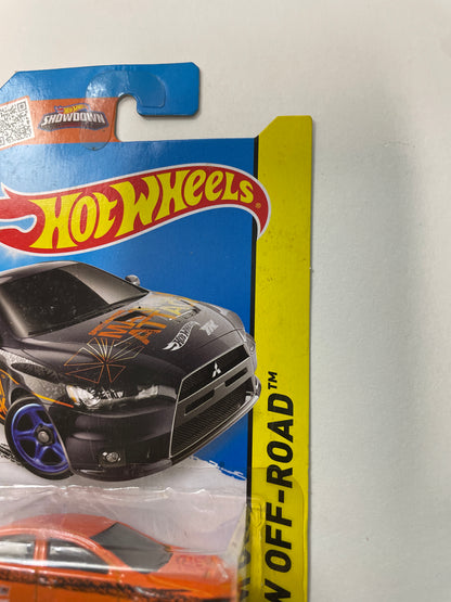 Hot Wheels 1/64 Factory custom Super Treasure Hunt 2008 Mitsubishi Lancer Evolution Orange w/ Gold Wheels- Damaged Card