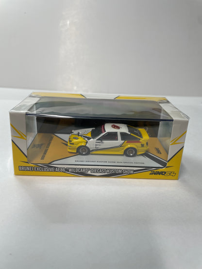 Inno64 1/64 Toyota Sprinter Trueno (AE86) Brunei Exclusive Wildcard Diecast Kustom Show 2024 Yellow & White