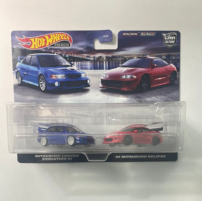 Hot Wheels 1/64 Car Culture Premium 2 Pack - Mitsubishi Lancer Evolution VI Blue & ‘95 Mitsubishi Eclipse Red