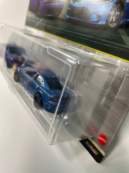 Hot Wheels 1/64 Premium Car Culture 2 Pack 2018 Dodge Challenger SRT Demon Purple & 2015 Dodge Charger SRT Blue - JHW47