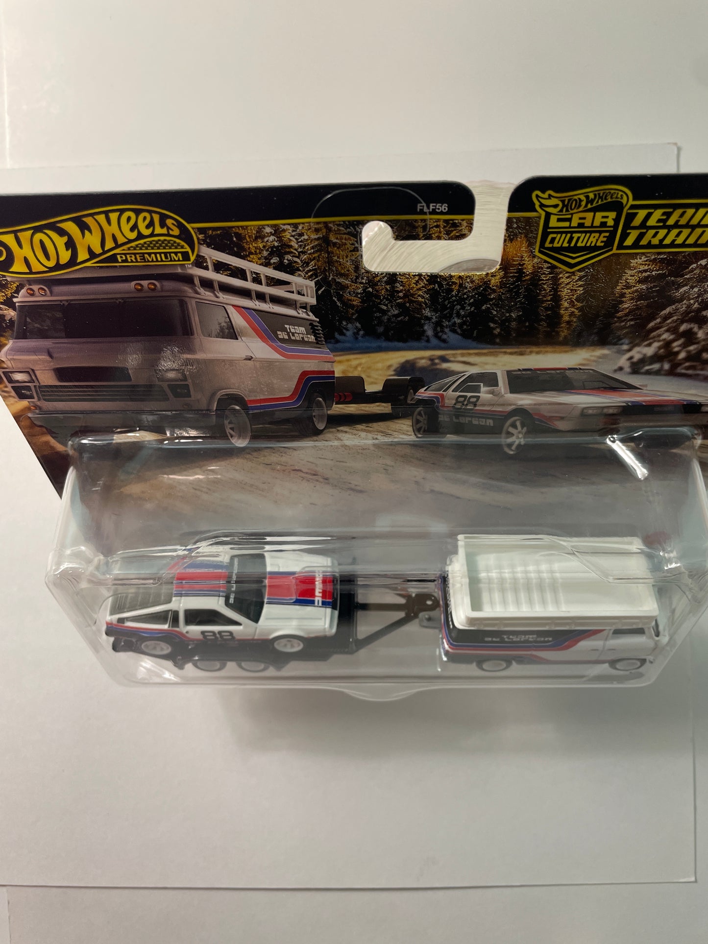 Hot Wheels 1/64 Car Culture Team Transport F Case DMC Delorean w/ HW Rally Hauler White & Black