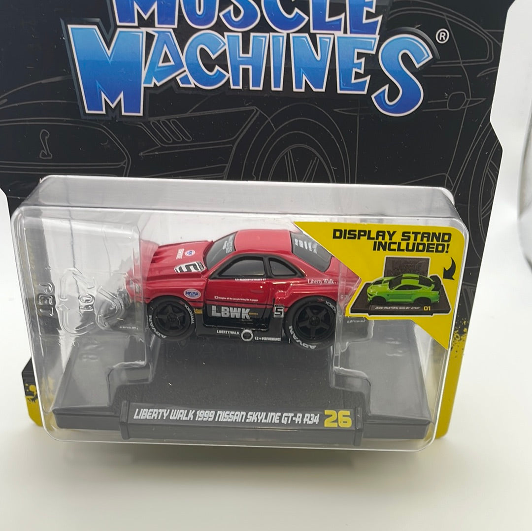 Muscle Machines 1/64 Liberty Walk 1999 Nissan Skyline GT-R R34 Red - Damaged Card