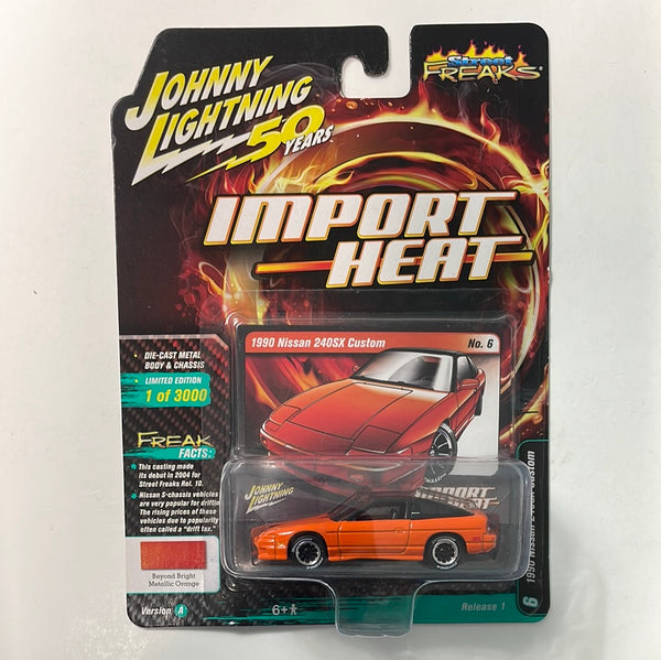 Johnny Lightning 1/64 Import Heat 1990 Nissan 240SX Custom Orange - Damaged Card