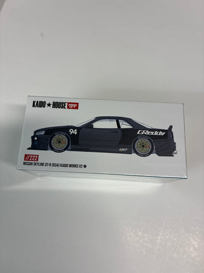 Mini GT x Kaido House 1/64 Nissan Skyline GT-R (R34) Kaido Works GReddy V2 Black - KHMG222