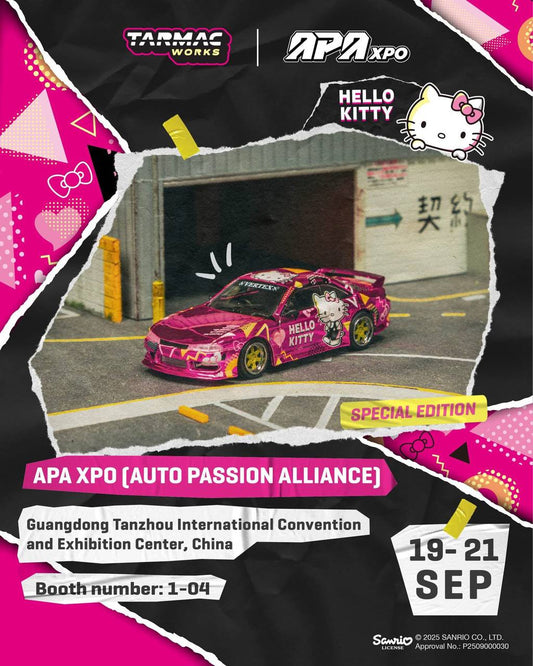Tarmac Works 1/64 APA Xpo 2025 VERTEX Nissan Silvia (S14) Hello Kitty Global64 Pink - T64G-018-HK2