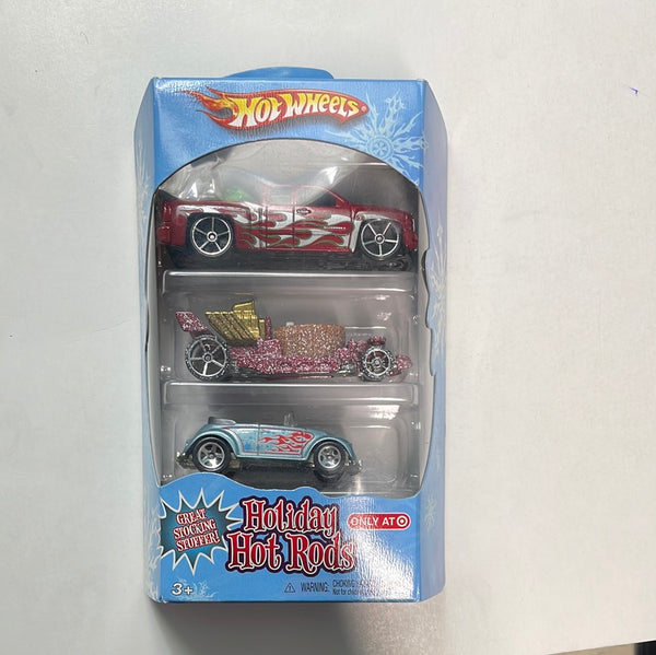 Hot Wheels 1/64 Target Exclusive Multi-Pack Holiday Hot Rods ( Chevy Silverado, Hot Tub & Volkswagen Beetle)