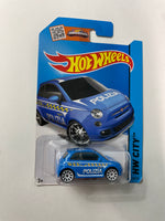 Hot Wheels 1/64 Fiat 500 Polizia Blue - Damaged Card