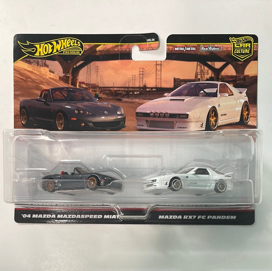 Hot Wheels 1/64 Car Culture Premium 2 Pack ‘04 Mazda Mazdaspeed Miata Grey & Mazda RX7 FC Pandem White