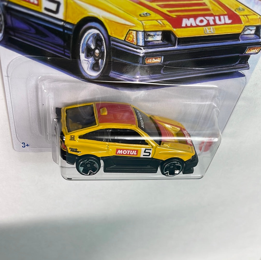 Hot Wheels 1/64 J-Imports 1985 Honda CR-X Motul 5 Yellow