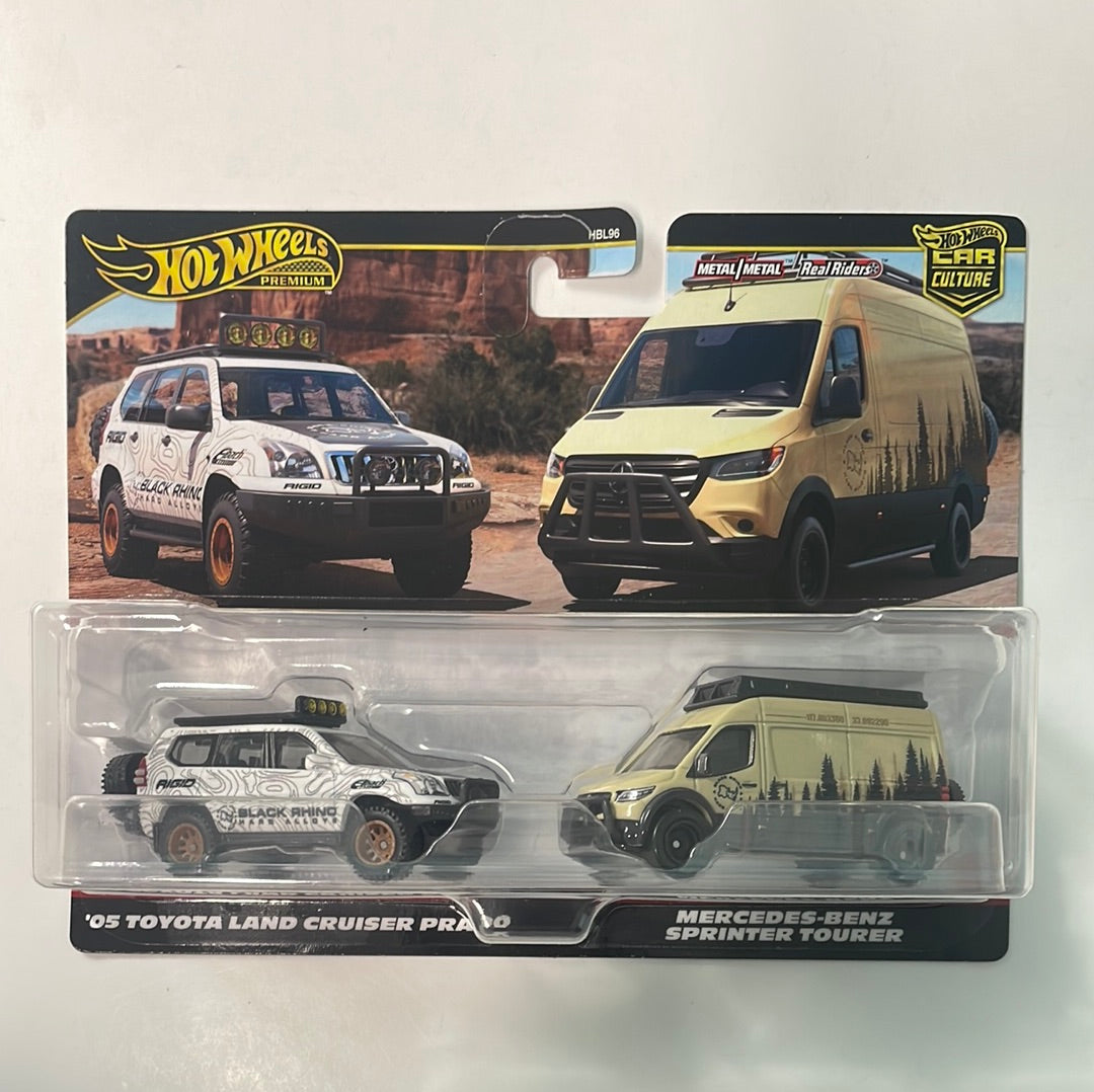 Hot Wheels 1/64 Car Culture Premium 2 Pack ‘05 Toyota Land Cruiser Prado White & Mercedes-Benz Sprinter Tourer Beige