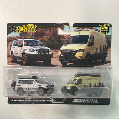 Hot Wheels 1/64 Car Culture Premium 2 Pack ‘05 Toyota Land Cruiser Prado White & Mercedes-Benz Sprinter Tourer Beige