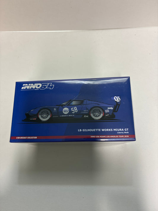 Inno64 1/64 USA Miami Los Angeles Tour 2026 LB-Silhouette Works Lamborghini Miura GT Blue - IN64-LBMIURA-03-USAT26