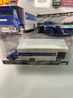 Hot Wheels 1/64 Car Culture Team Transport Custom Corvette Stingray coupe & Fleet Flyer Blue & White - Damaged Card