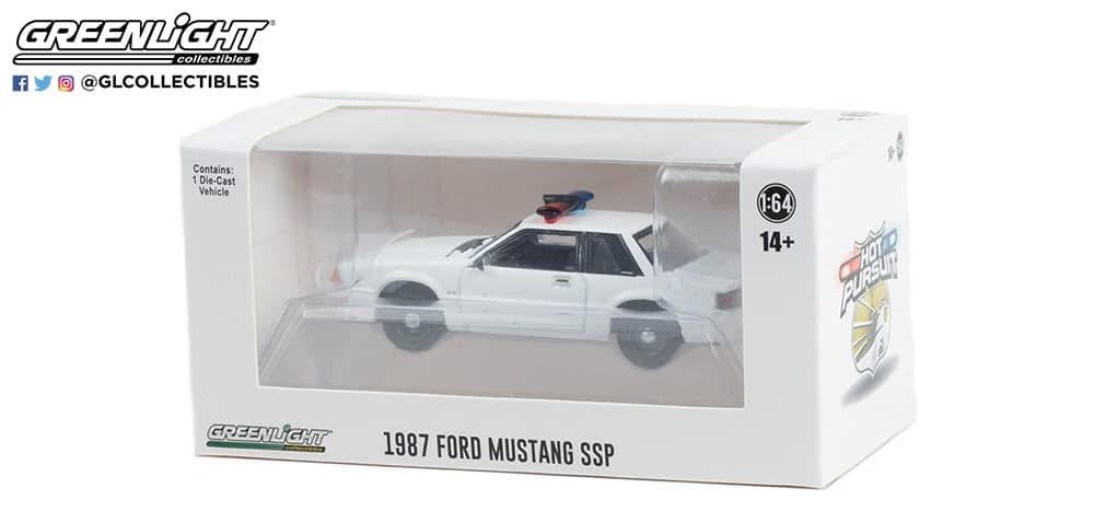 Greenlight 1/64 Hot Pursuit 1987 Ford Mustang SSP Police White