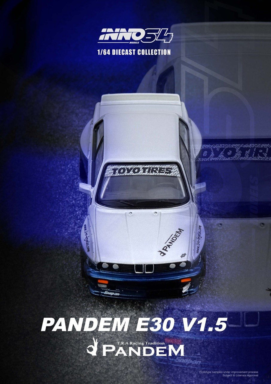 Inno64 1/64 Pandem BMW E30 M3 Silver & Blue - IN64-E30P-SILBLU