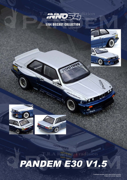 Inno64 1/64 Pandem BMW E30 M3 Silver & Blue - IN64-E30P-SILBLU