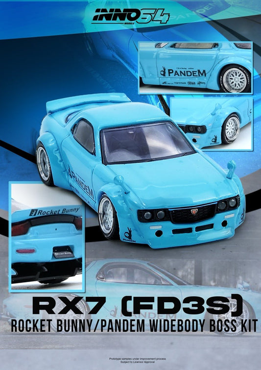 Inno64 1/64 Mazda RX-7 (FD3S) Pandem Rocket Bunny Tiffany Blue - IN64-RX7FDP-TIFBLU - Damaged Box