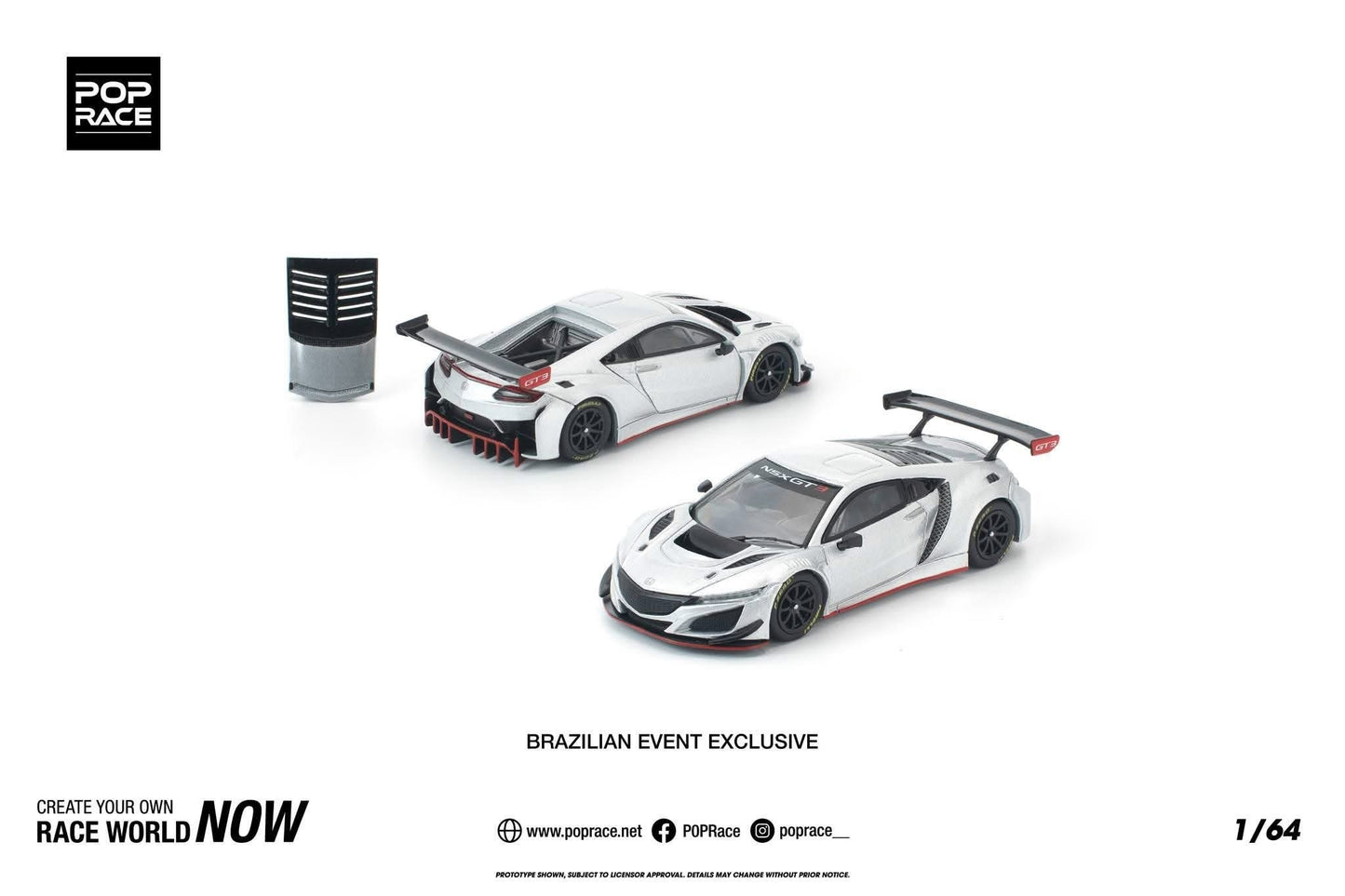 Pop Race 1/64 Honda NSX GT3 Evo22 Silver- PR64-0445