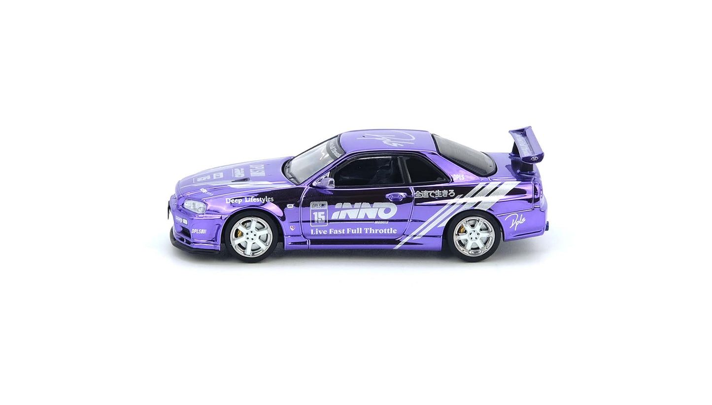 Inno64 1/64 Nissan Skyline GT-R R34 DPLS Blue / Purple Chrome - IN64-DPLS-R34-TMCS25