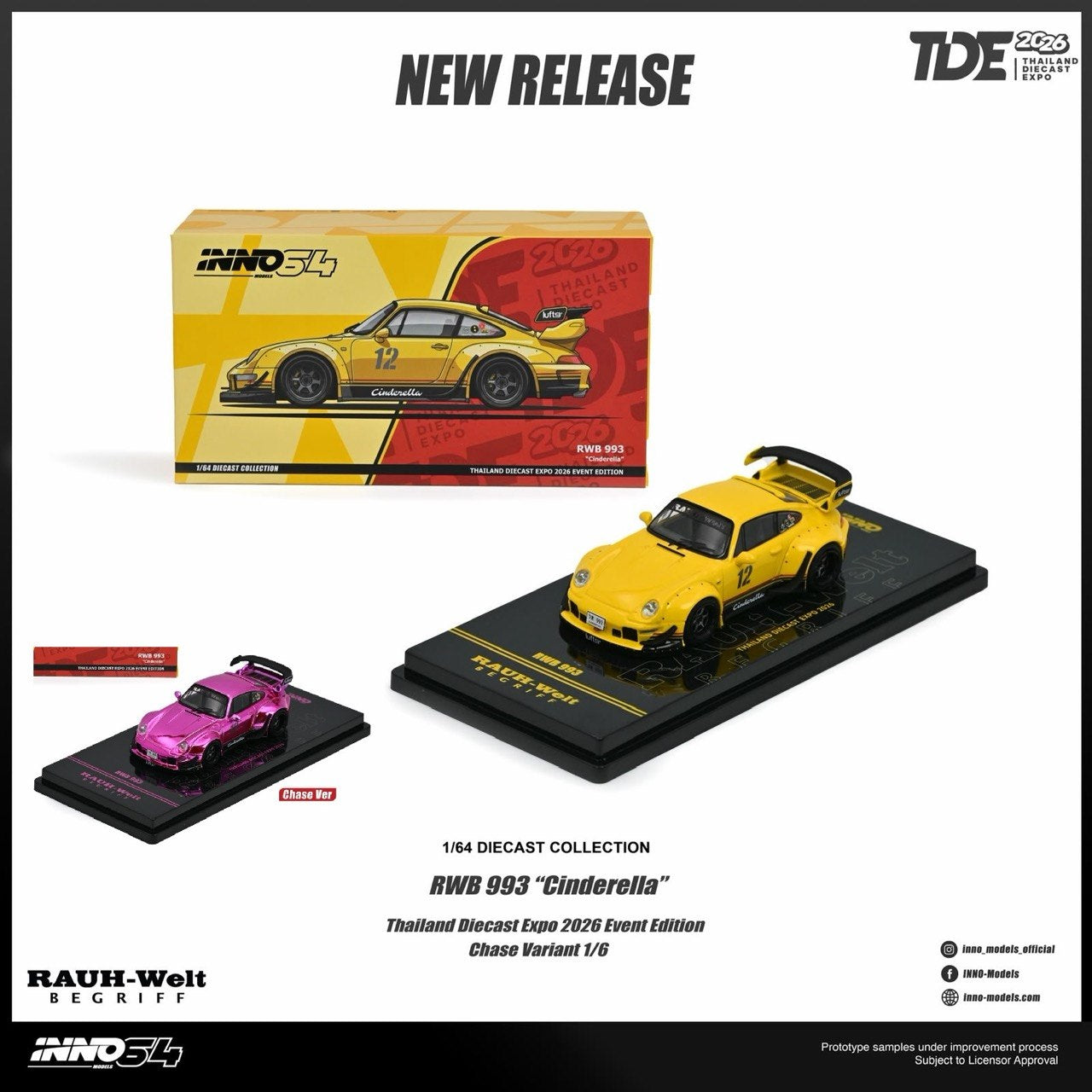 Inno64 1/64 2026 TDE RWB 993 Cinderella Yellow - IN64-RWB993-TDE26
