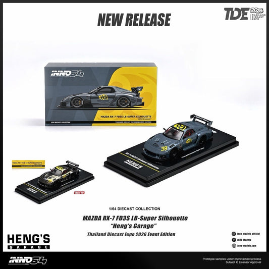 Inno64 1/64 2026 TDE Mazda RX-7 FD3S LB-Super Silhouette Heng's Garage Grey - IN64-LBWK-RX7-09-TDE26 - Damaged Box