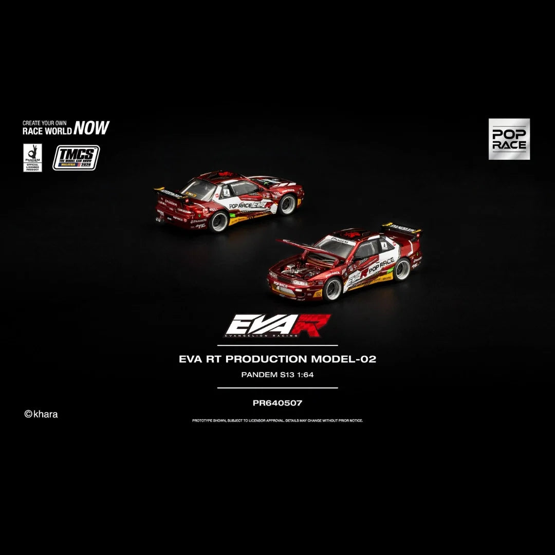 Pop Race 1/64 TMCS Malaysia 2026 Special Edition Eva RT Production Model-02 Pandem Nissan S13 Red - PR64-0507