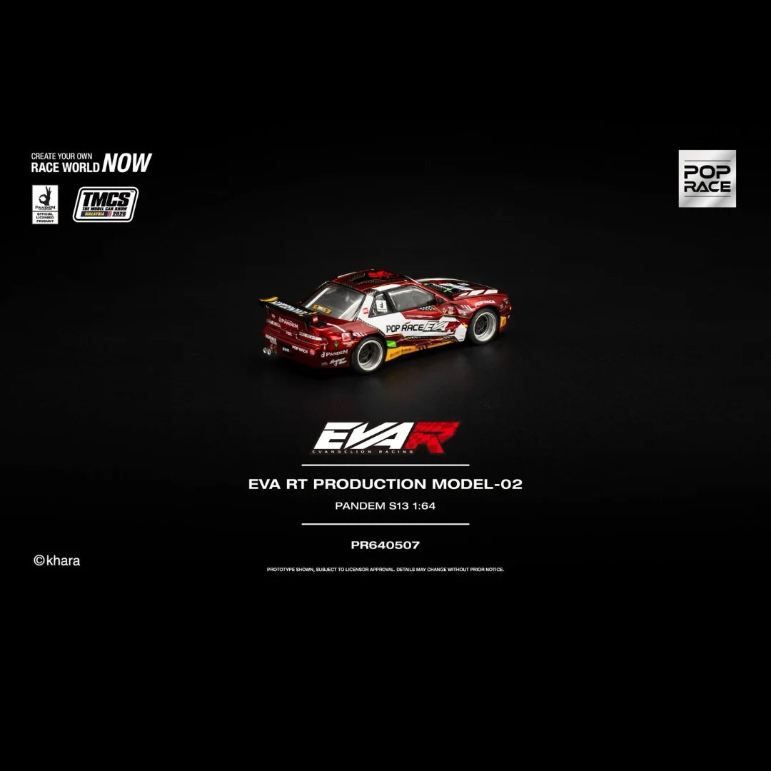 Pop Race 1/64 TMCS Malaysia 2026 Special Edition Eva RT Production Model-02 Pandem Nissan S13 Red - PR64-0507