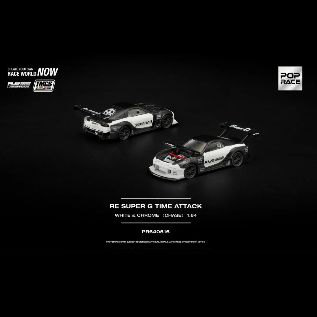 Pop Race 1/64 TMCS Malaysia 2026 Special Edition RE Super G Time Attack Mazda RX-7 Black & White - PR64-0516