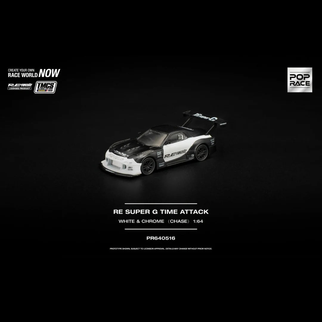 Pop Race 1/64 TMCS Malaysia 2026 Special Edition RE Super G Time Attack Mazda RX-7 Black & White - PR64-0516